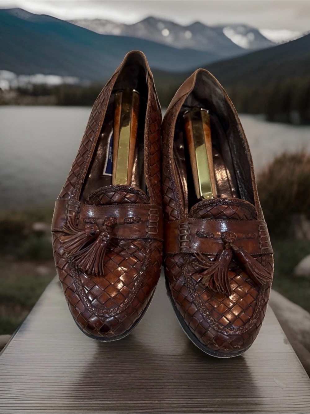 Cole Haan Bragano 4338 Brown Woven Leather Tassel Loafers 11 M